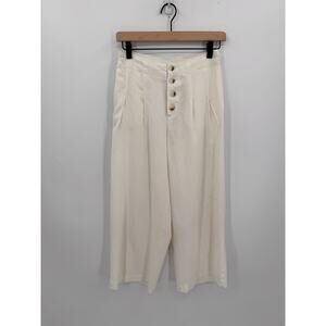 Sincerely Jules Cream Linen Pants Button Front Wide Leg Coastal Chic Size Small